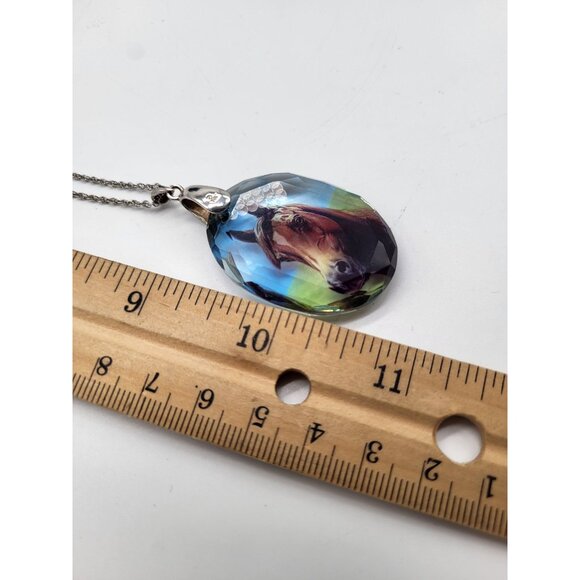 Danbury Mint Crystal Horse Pendant Necklace Sterling Silver Italy 925 - Picture 9 of 11